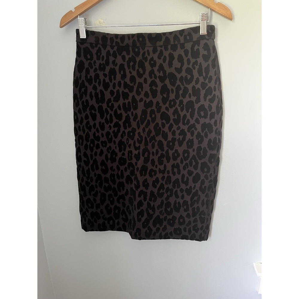 Ann Taylor Women's Pencil Skirt Black Velvet Leopard Print Knee Length Size 4